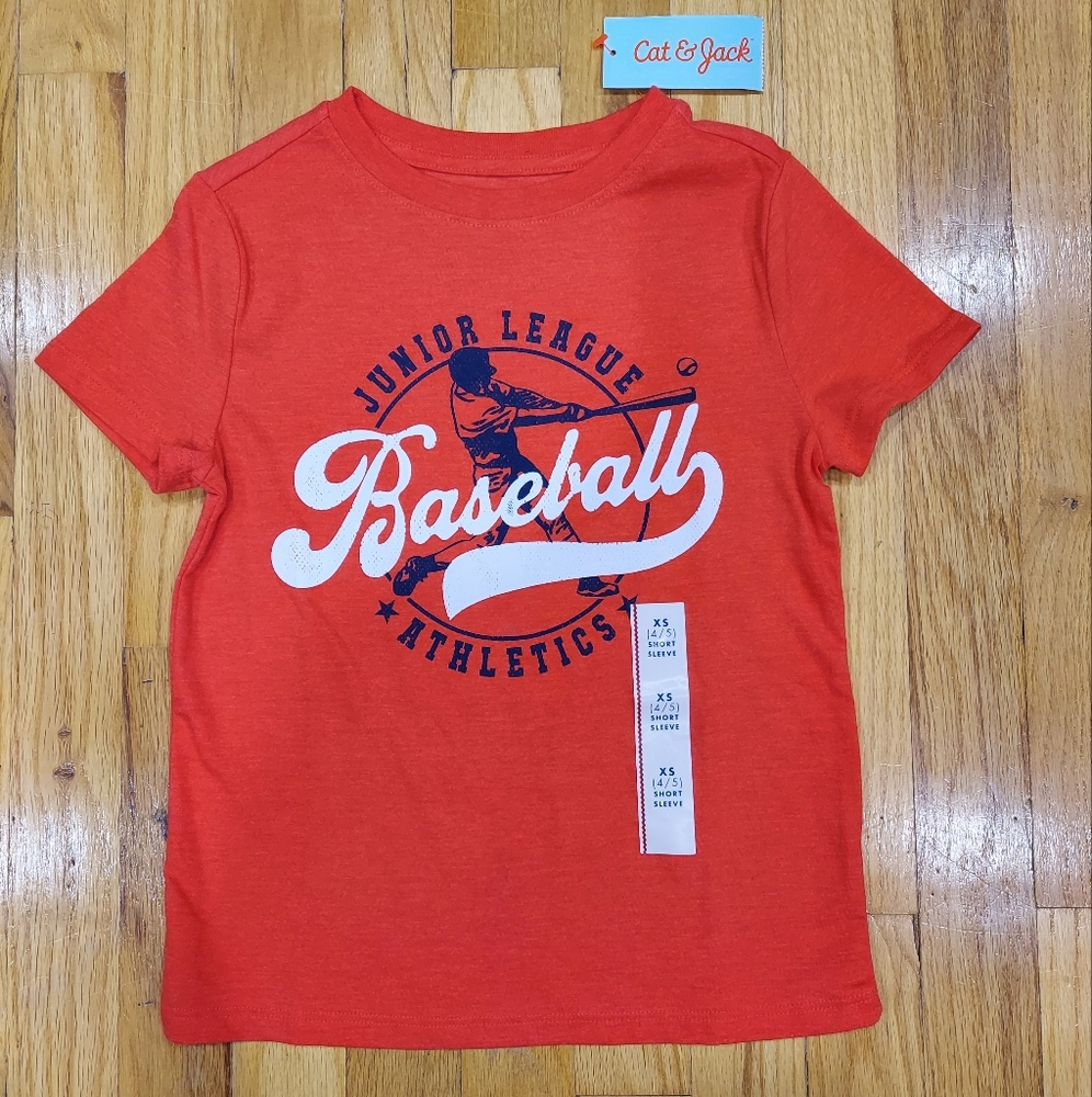 📢 NWT Cat & Jack Red Junior League Baseball Tee (Size: XS)
